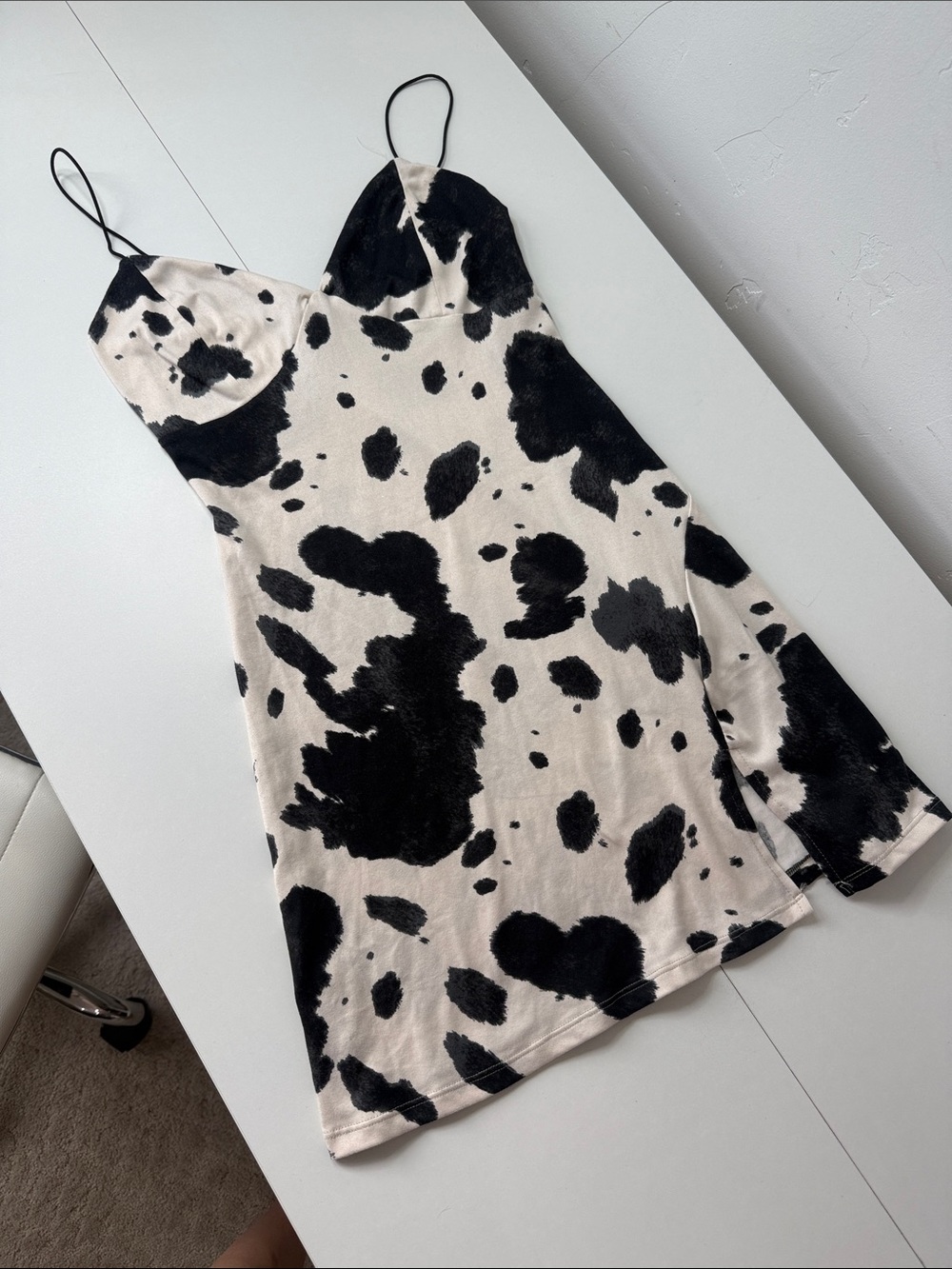 Windsor Black and Cream Cow Print Mini Dress